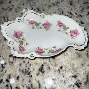 Antique MZ Austria Scalloped Floral Dish